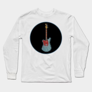 Tiled Pixel Lefty Mustang Guitar in a Black Circle Long Sleeve T-Shirt